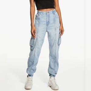 90s Super High Waisted  Baggy Denim Cargo Joggers